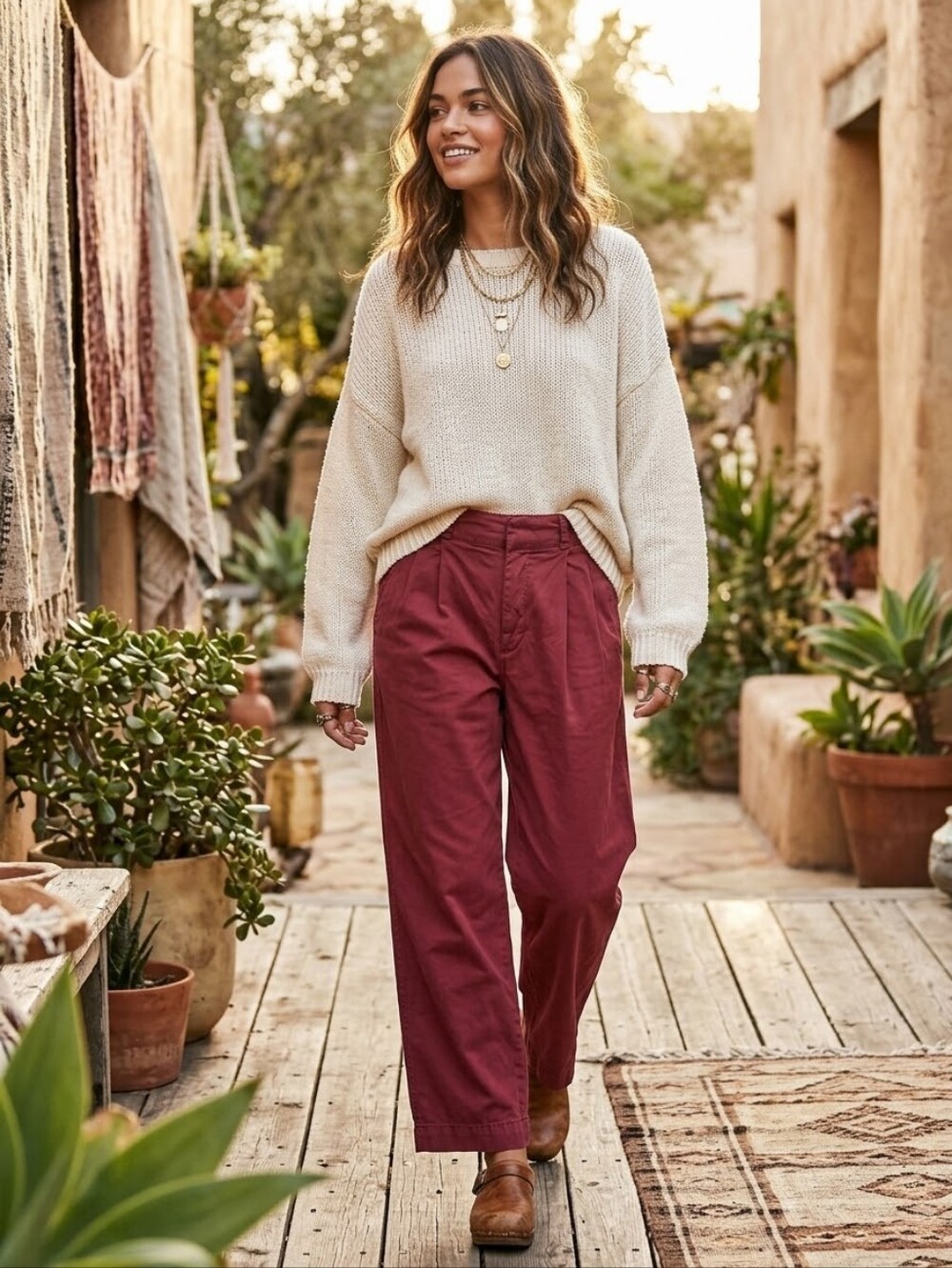 Free People Wide Leg Pleated Trousers Burgundy Red Maroon Size 8